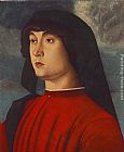 Portrait of a Young Man (detail) Paintings - Portrait of a Young Man in Red by Giovanni Bellini